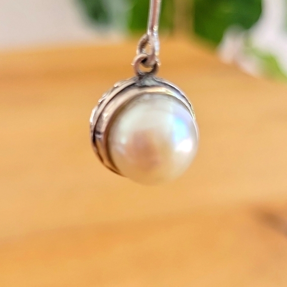 Genuine Cultured Pearl 925 Dangly Filigree Earrings - Picture 5 of 10